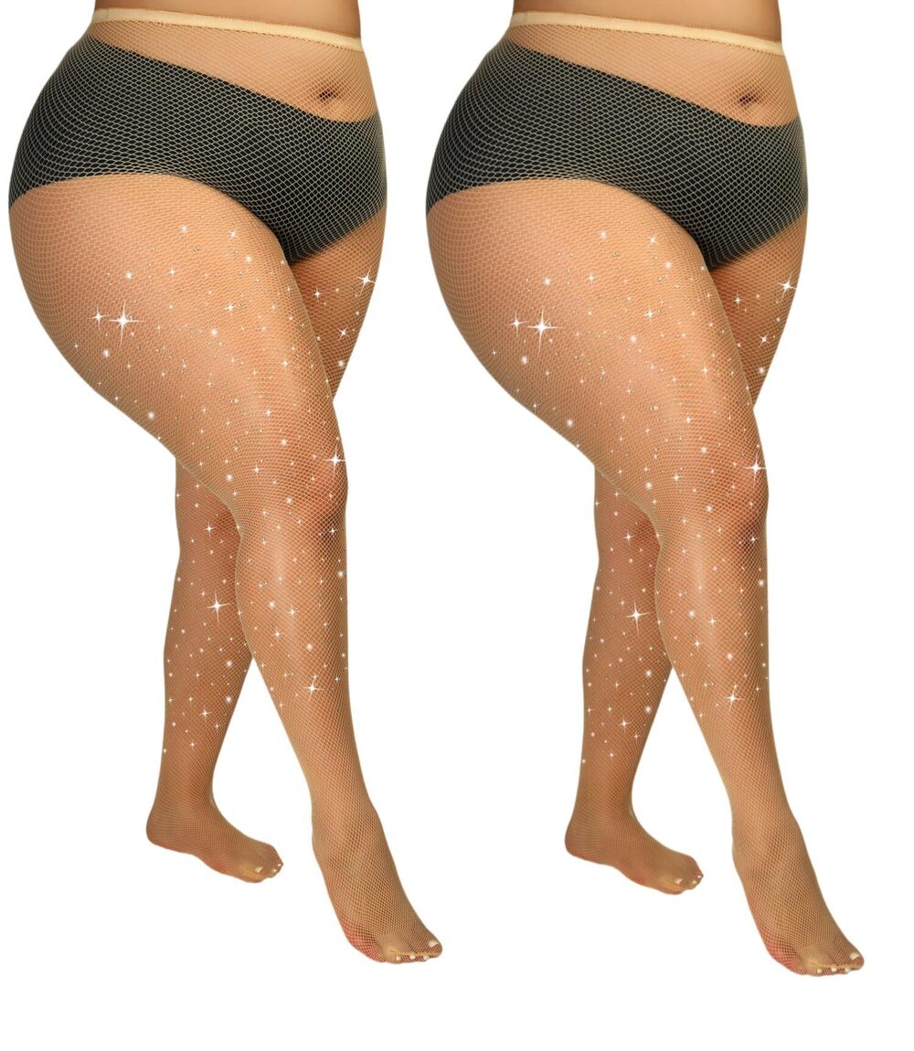 9967 Plus Size Fishnet Tights Sparkle Stockings Glitter Pantyhose High